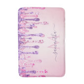 Paarse roze glam Glitter Dripping Monogramnaam Badmat (Voorkant Verticaal)