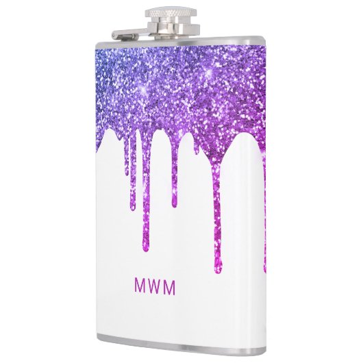 Paarse roze glazen droogjes mousserend monogram heupfles (Links)