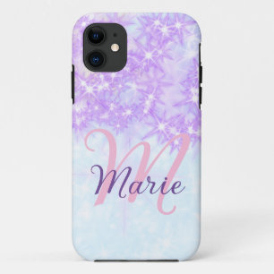 Paarse roze glinster ster monogram voeg letter tek Case-Mate iPhone case