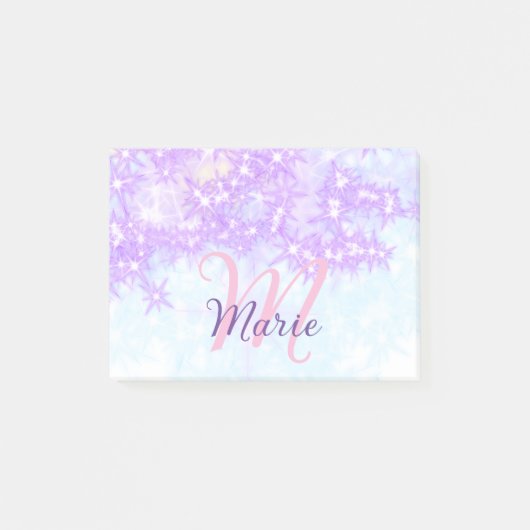 Paarse roze glinster ster monogram voeg letter tek post-it® notes (Voorkant)