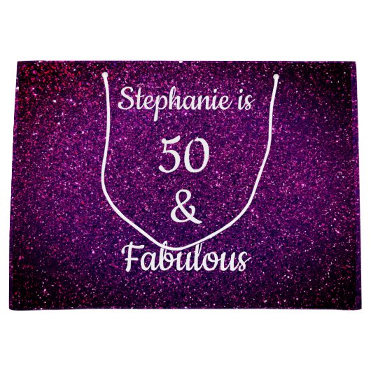 Paarse roze glitter 50 en verbluffend Birthday omb Groot Cadeauzakje (Voorkant)