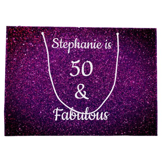 Paarse roze glitter 50 en verbluffend Birthday omb Groot Cadeauzakje (Achterkant)