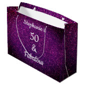Paarse roze glitter 50 en verbluffend Birthday omb Groot Cadeauzakje (Achterkant Gekanteld)
