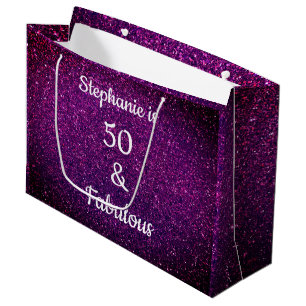 Paarse roze glitter 50 en verbluffend Birthday omb Groot Cadeauzakje