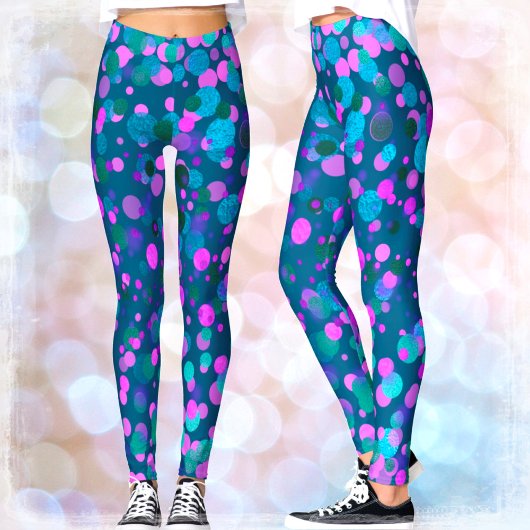 Paarse roze glitter confetti blauwgroen leggings