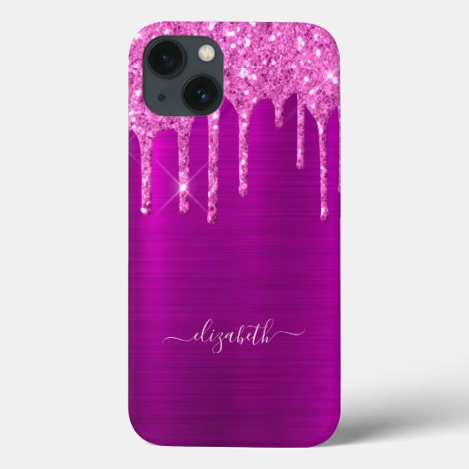Paarse roze glitter druipt naam Case-Mate iPhone case (Achterkant)