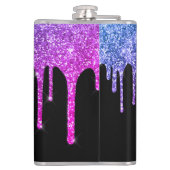 Paarse Roze Glitter Druppels Glans Monogram Heupfles (Achterkant)