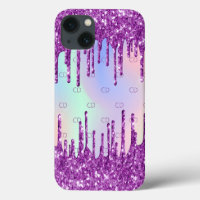 Paarse roze glitter druppelt holografisch monogram