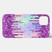 Paarse roze glitter druppelt holografisch monogram Case-Mate iPhone case (Achterkant (horizontaal))