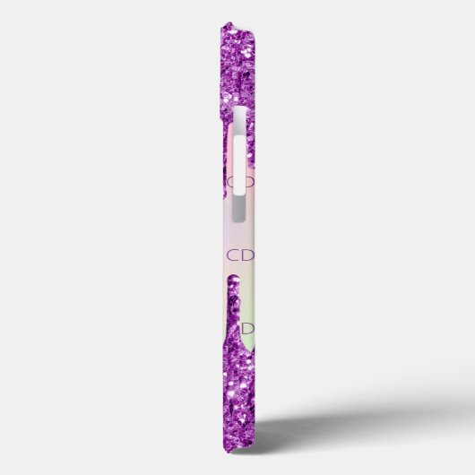 Paarse roze glitter druppelt holografisch monogram Case-Mate iPhone case (Achterkant / Links)