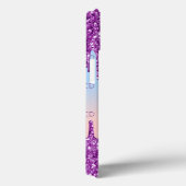Paarse roze glitter druppelt holografisch monogram Case-Mate iPhone case (Achterkant / Rechts)