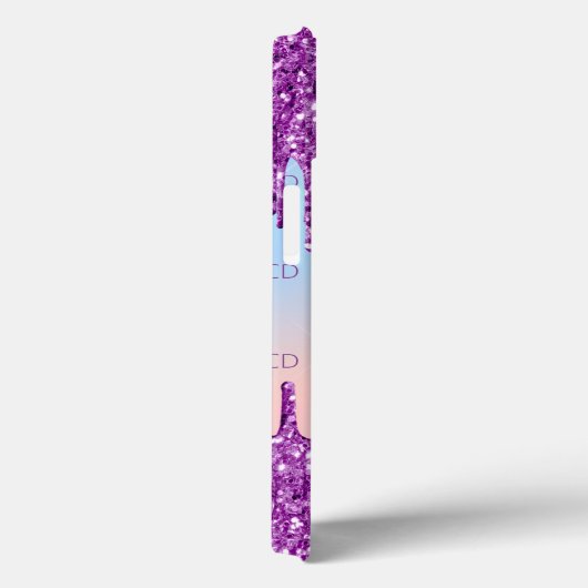 Paarse roze glitter druppelt holografisch monogram Case-Mate iPhone case (Achterkant / Rechts)