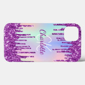 Paarse roze glitter druppelt holografische naam Case-Mate iPhone case (Achterkant (horizontaal))