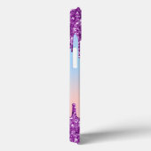 Paarse roze glitter druppelt holografische naam Case-Mate iPhone case (Achterkant / Rechts)