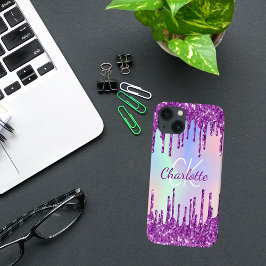 Paarse roze glitter druppelt holografische naam Case-Mate iPhone case