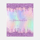 Paarse roze glitter druppelt holografische naam fleece deken (Voorkant)