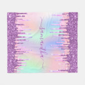 Paarse roze glitter druppelt holografische naam fleece deken (Voorkant (Horizontaal))