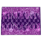 Paarse roze glitter druppelt naam verjaardag groot cadeauzakje (Voorkant)