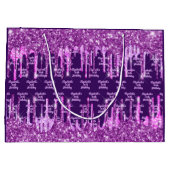 Paarse roze glitter druppelt naam verjaardag groot cadeauzakje (Achterkant)