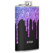 Paarse roze glitter druppelt op spaarmonogram heupfles (Rechts)