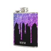 Paarse roze glitter druppelt spaarmonogram 6 oz heupfles (Links)