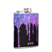 Paarse roze glitter druppelt spaarmonogram 6 oz heupfles (Rechts)