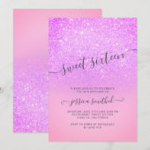 Paarse roze glitter elegant typografie Sweet 16 Kaart (Voorkant / Achterkant)