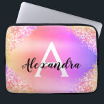 Paarse roze glitter en spaarmonogram laptop sleeve<br><div class="desc">Paarse en roze faux glitter en Sparkle Ombre Pastel Metallic Folie Elegant Monogram Hoesje. Dit hoesje kan worden aangepast om uw initiaal en voornaam te omvatten.</div>