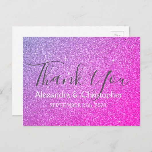 Paarse Roze Glitter en Sparkle Bedankt Briefkaart (Voorkant / Achterkant)