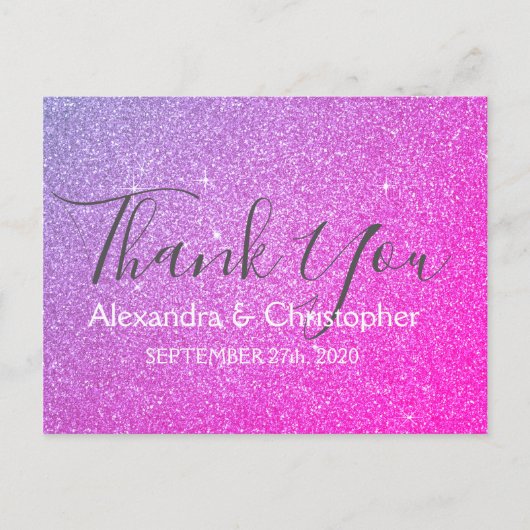 Paarse Roze Glitter en Sparkle Bedankt Briefkaart (Voorkant)