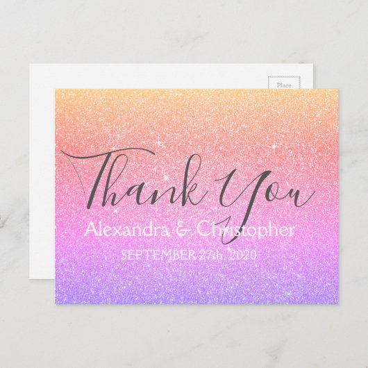 Paarse Roze Glitter en Sparkle Bedankt Briefkaart (Voorkant / Achterkant)