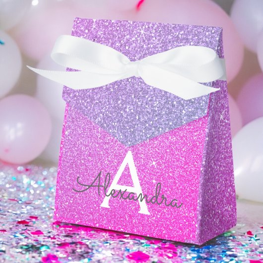 Paarse Roze Glitter & Fonkelend Monogram Bedankdoosjes