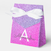 Paarse Roze Glitter & Fonkelend Monogram Bedankdoosjes (Voorkant Zijde)