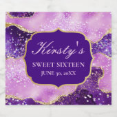 Paarse & Roze Glitter Geode Agate Sweet 16 Sparkling Wijnetiket (Enkel label)