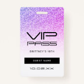 Paarse Roze Glitter Glam VIP Pass 18e uitnodiging Badge (Voorkant)