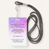 Paarse Roze Glitter Glam VIP Pass 18e uitnodiging Badge (Achterkant met draagriem)