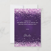 Paarse roze glitter glans bedankkaart (Achterkant)