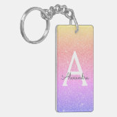 Paarse Roze Glitter & Glans Monogram Sleutelhanger (Voorkant Links)