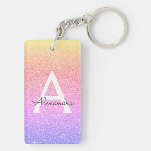 Paarse Roze Glitter & Glans Monogram Sleutelhanger (achterkant)