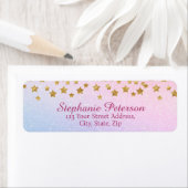 Paarse Roze Glitter Gouden Sterren Retouradres Etiket (Insitu)