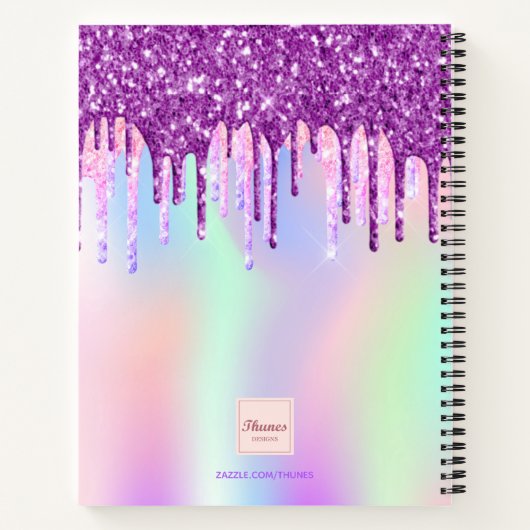 Paarse roze glitter in zakboekje drijft holografis notitieboek (Achterkant)