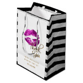 Paarse roze glitter Lips & White Stripes Medium Cadeauzakje (Achterkant Gekanteld)