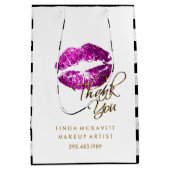 Paarse roze glitter Lips & White Stripes Medium Cadeauzakje (Voorkant)