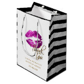 Paarse roze glitter Lips & White Stripes Medium Cadeauzakje (Voorkant Gekanteld)
