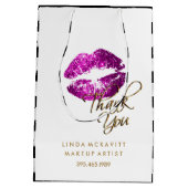 Paarse roze glitter Lips & White Stripes Medium Cadeauzakje (Achterkant)