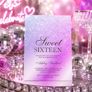 Paarse Roze Glitter Ombre Metallic Chic Sweet 16 Kaart