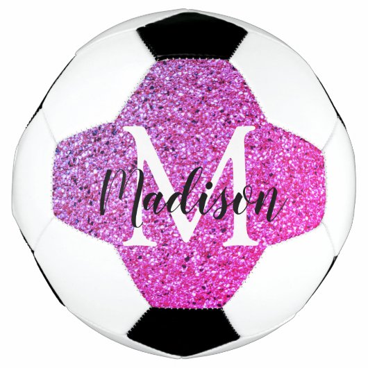 Paarse roze glitter ombre monogram op maat voetbal (Voorkant)