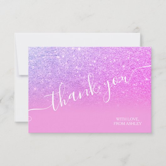 Paarse roze glitter ombre sparkle script bedankt j (Voorkant)