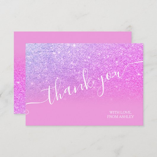 Paarse roze glitter ombre sparkle script bedankt j (Voorkant / Achterkant)