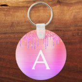 Paarse Roze Glitter RVS Monogram Sleutelhanger (Voorkant)